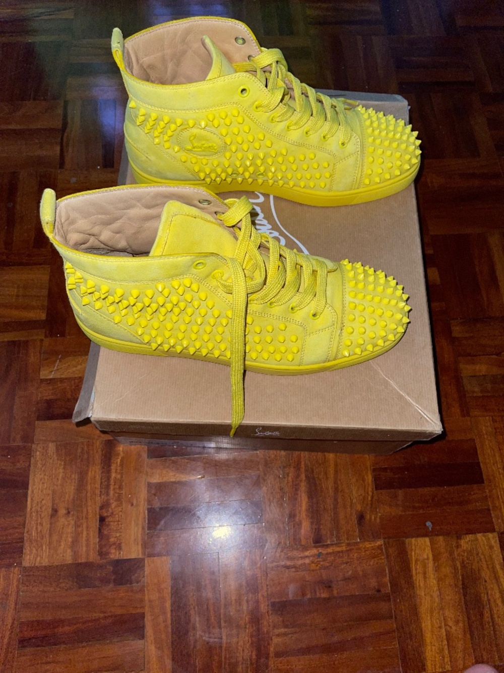 Christian Louboutin Canary Yellow Suede Louis Spike High Top Sn